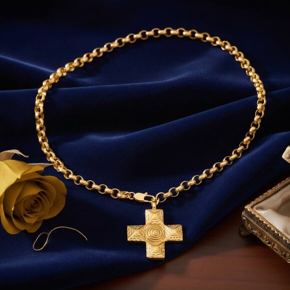 🆕️ Boho Luxe Cross Pendant Necklace 18K Gold Plated Stainless Steel Jewelry - Picture 5 of 9